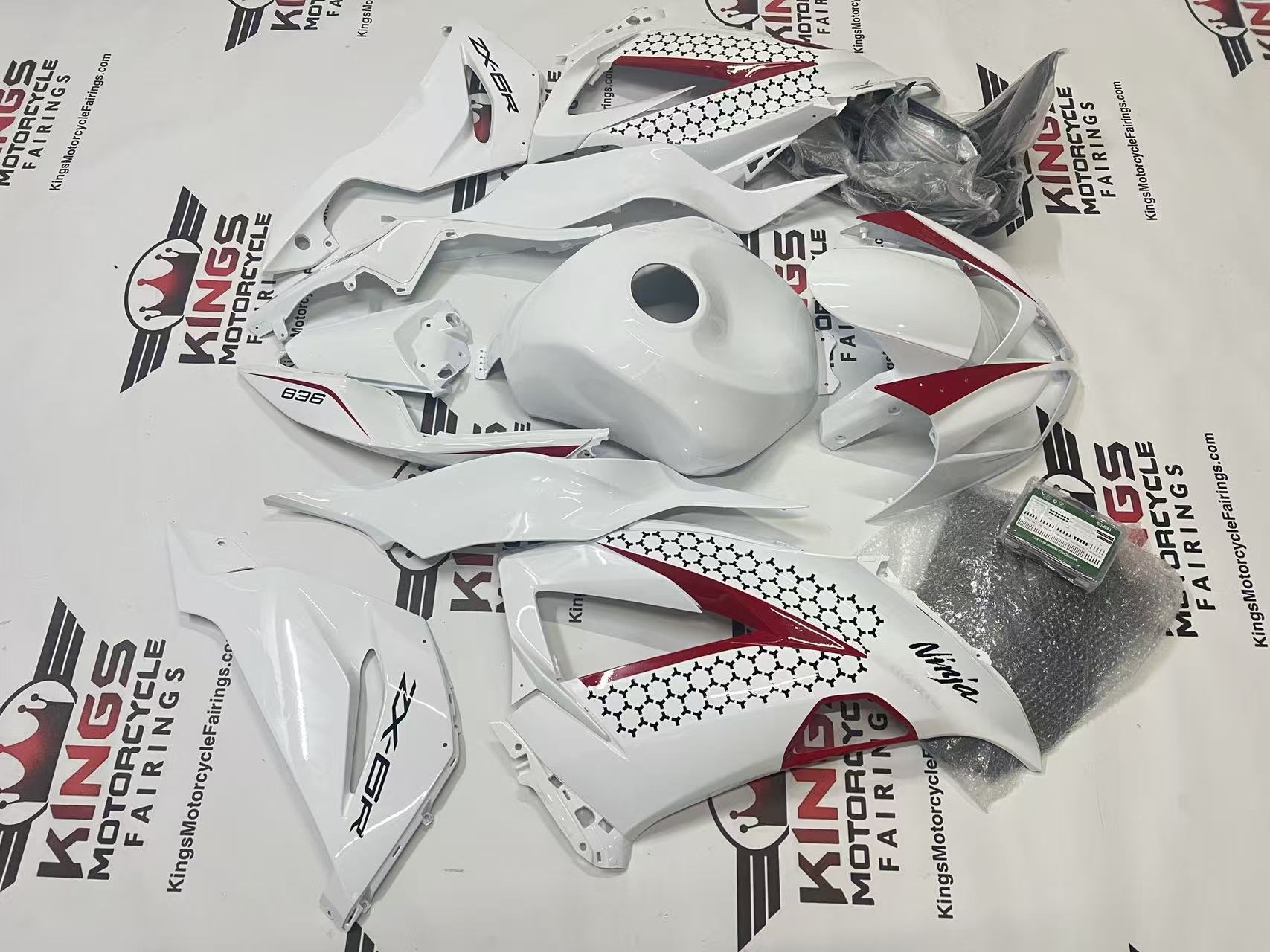 Kawasaki Ninja ZX6R Fairings (2013-2018) White, Red, Black from KingsMotorcycleFairings.com