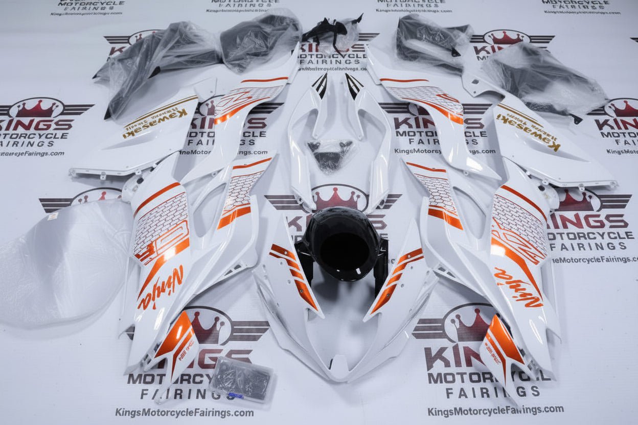Kawasaki Ninja ZX6R Fairings (2019-2023) White, Orange, Black, Gold, Honeycomb at KingsMotorcycleFairings.com
