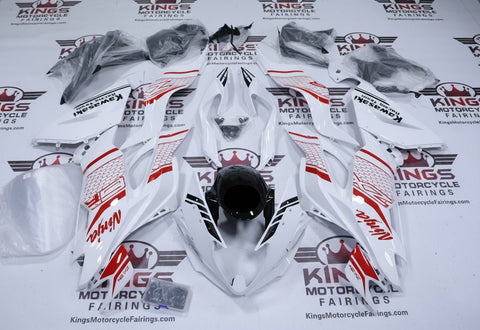 Kawasaki Ninja ZX6R Fairings (2019-2023) White, Red, Black Honeycomb, at KingsMotorcycleFairings.com