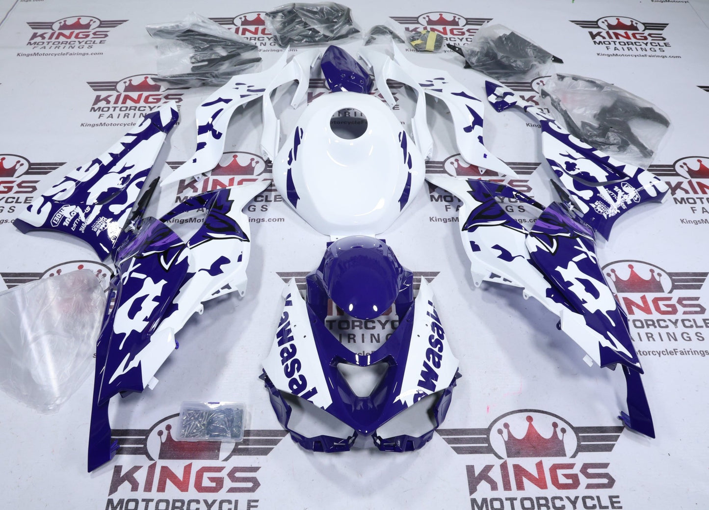 Kawasaki Ninja ZX6R (2024-2025) Purple Wolf, White at KingsMotorcycleFairings.com