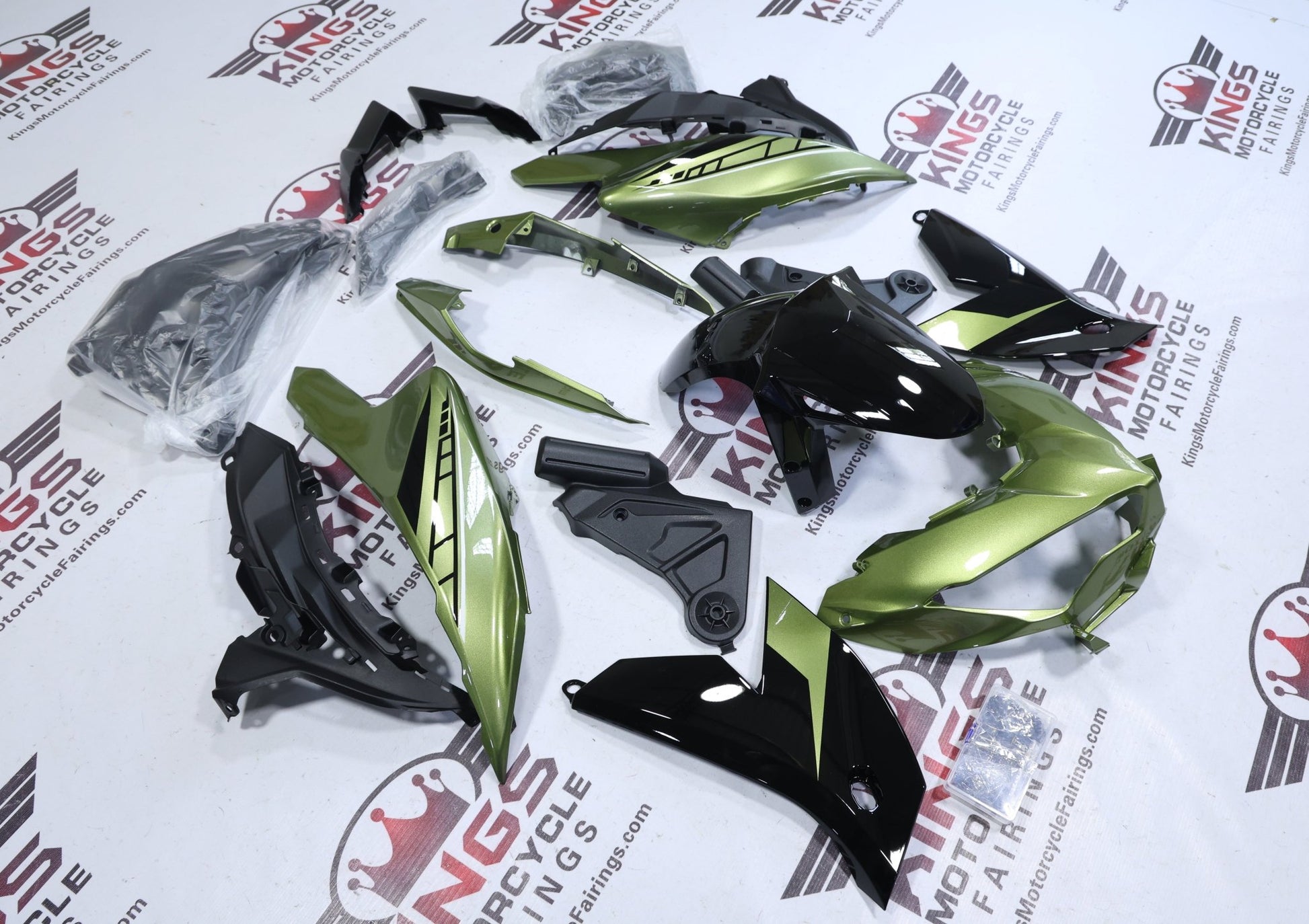 Kawasaki Versys 650 Fairings (2022-2025) Olive Green, Black from KingsMotorcycleFairings.com