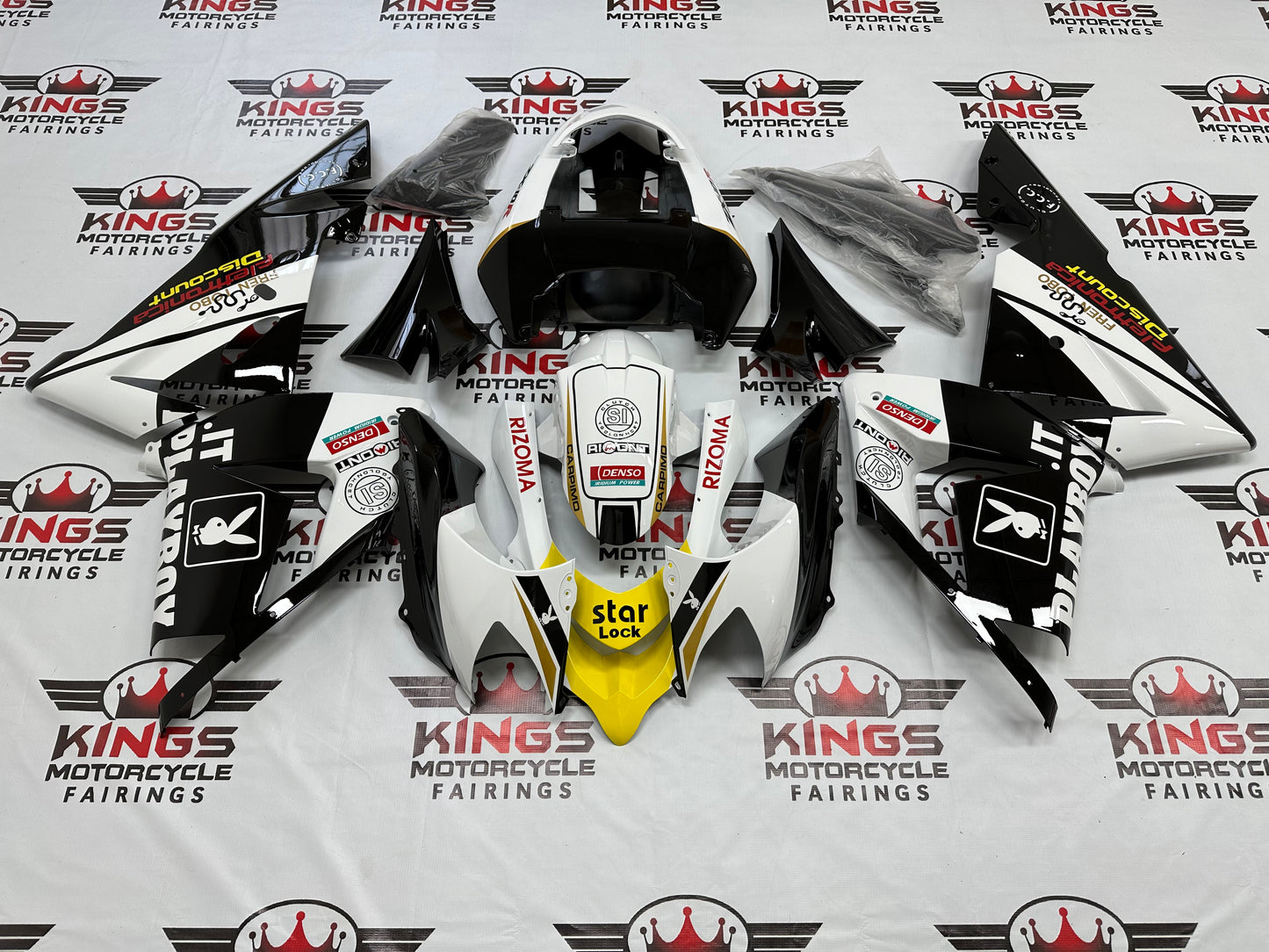 Kawasaki ZX-10R Fairings (2004-2005) Playboy Black, White, Yellow at KingsMotorcycleFairings.com
