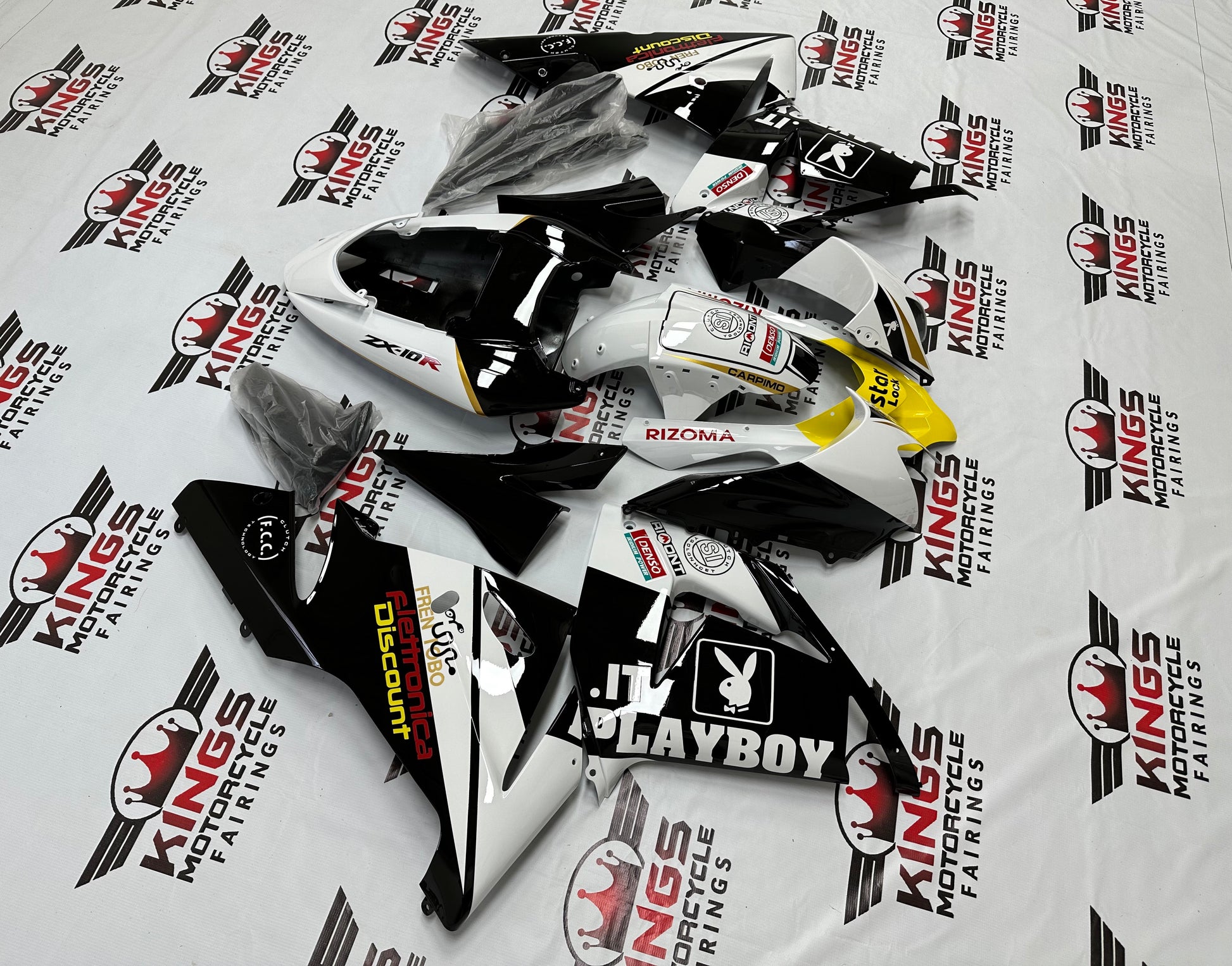 Kawasaki ZX-10R Fairings (2004-2005) Playboy Black, White, Yellow from KingsMotorcycleFairings.com