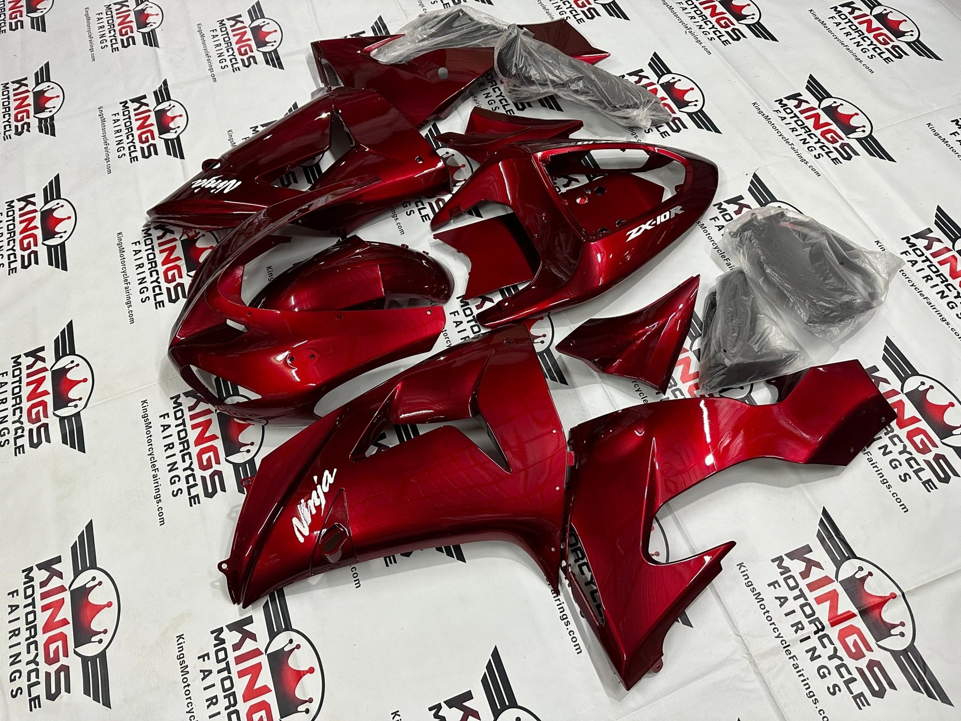 Kawasaki ZX-10R Fairings (2006-2007) Red Candy, White at KingsMotorcycleFairings.com