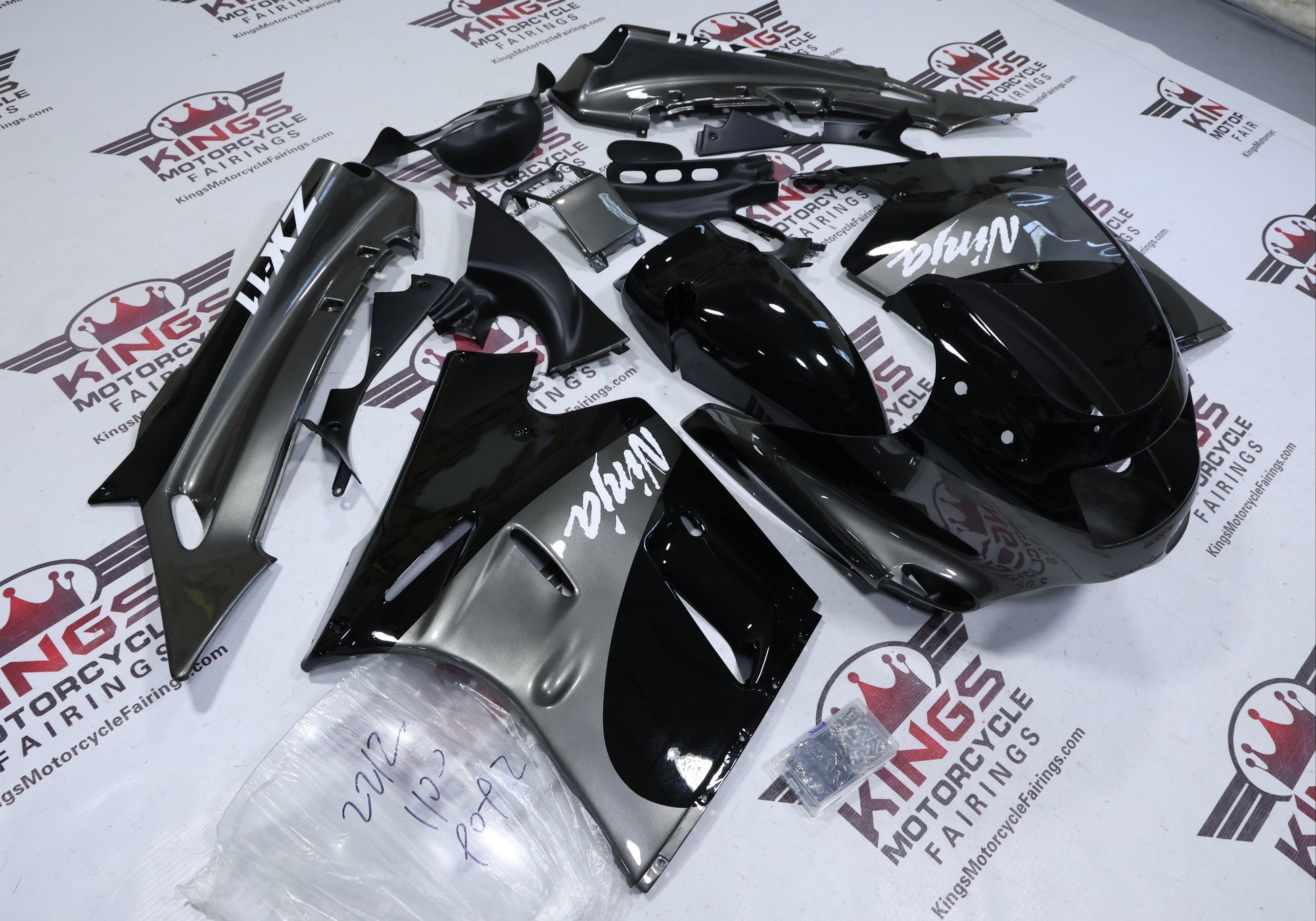 Kawasaki ZX-11 / ZZR1100 C Model Fairings (1990-1992) Black, Gray, White at KingsMotorcycleFairings.com