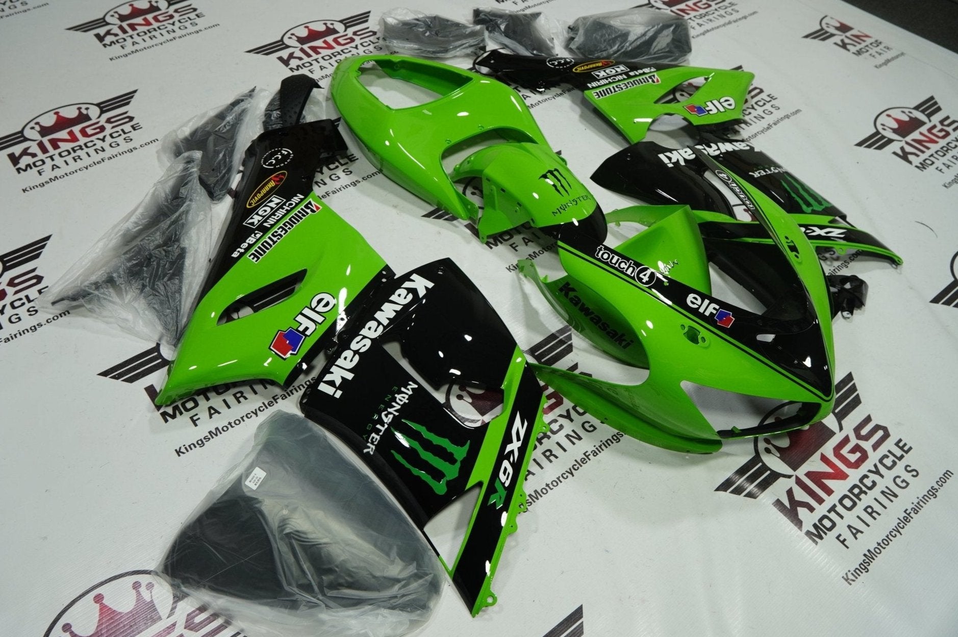 Kawasaki Ninja ZX6R Fairings (2005-2006) Green Monster Elf