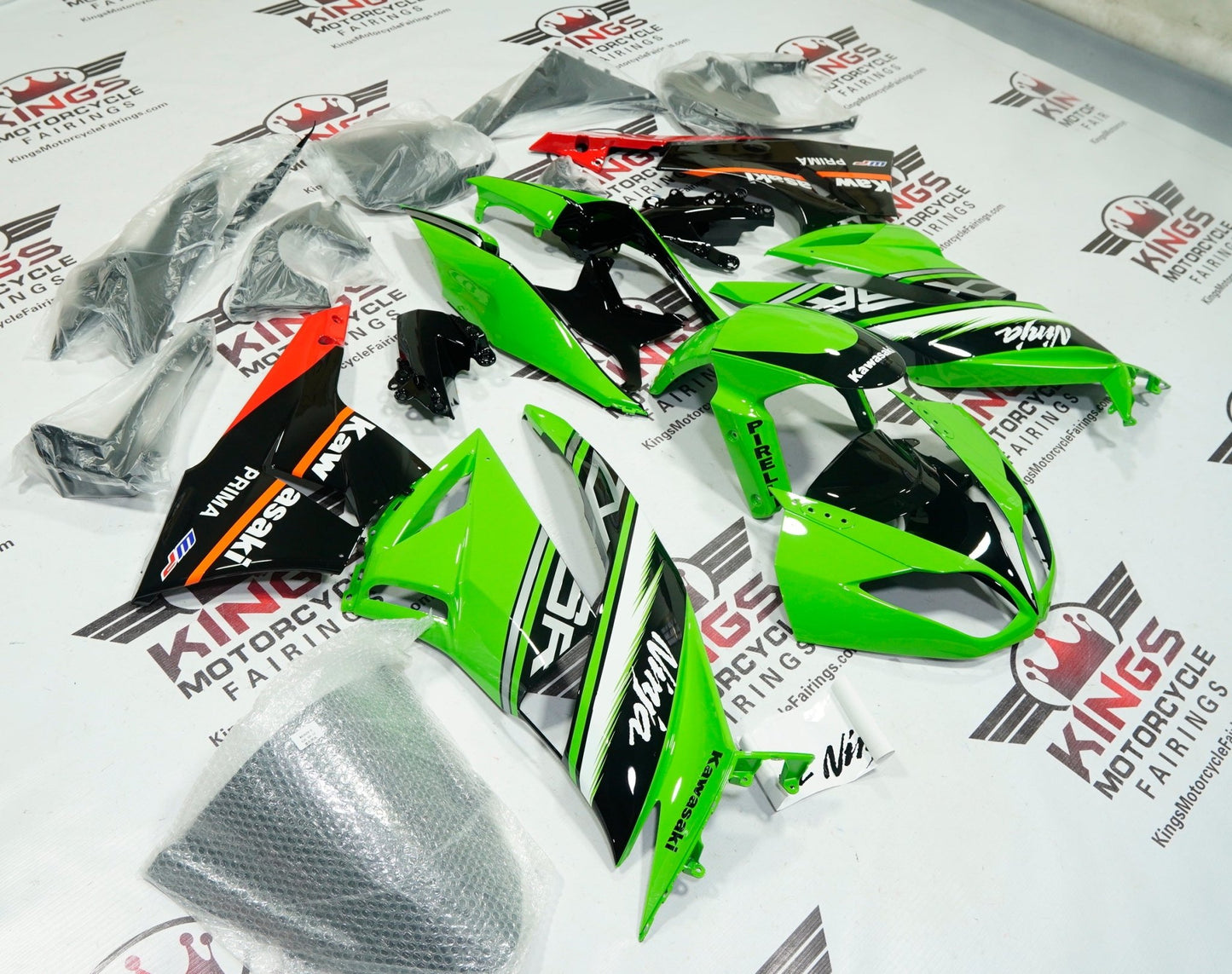 Kawasaki ZX6R Fairing Kit (2009-2012) Green, Black, Gray, White, Red at KingsMotorcycleFairings.com