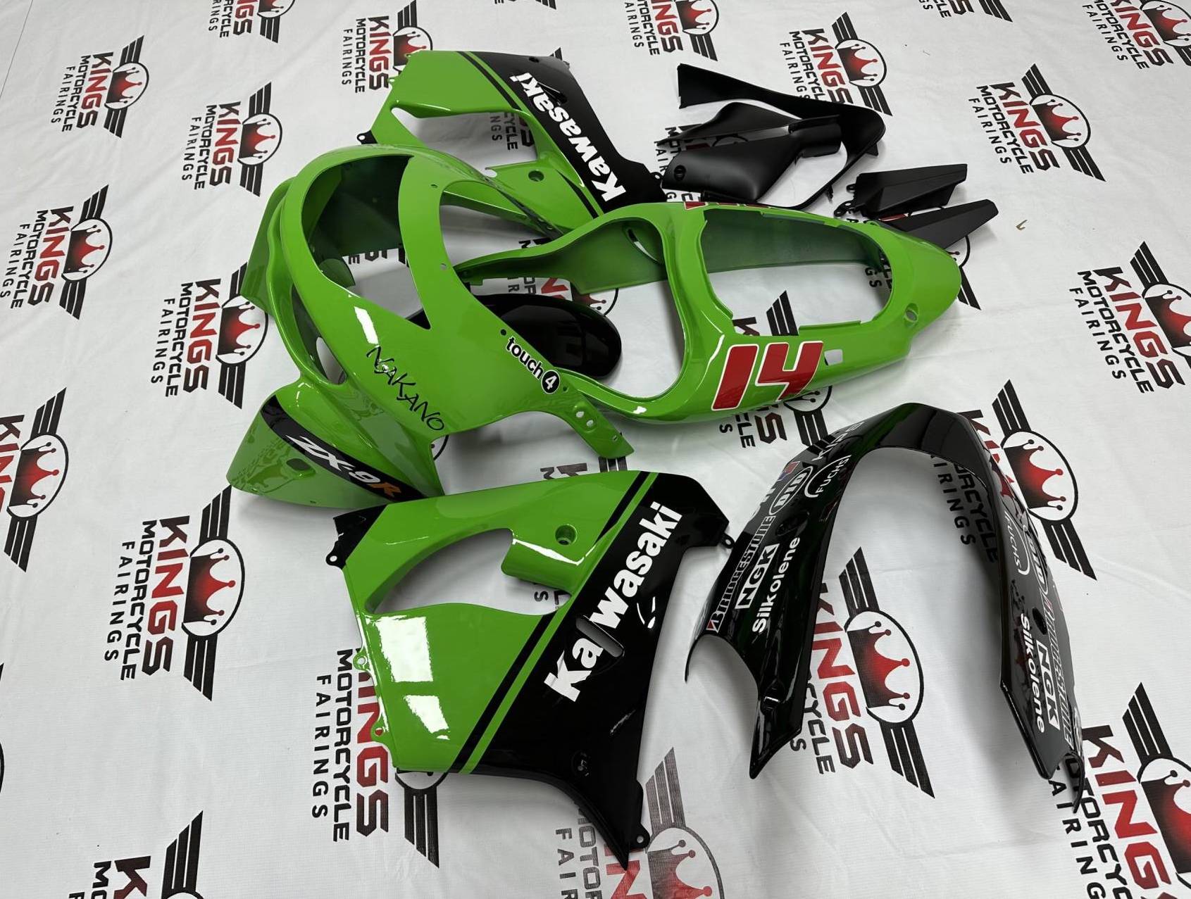 Kawasaki ZX-9R Fairings (1998-1999) Green, Black, White, Red at KingsMotorcycleFairings.com