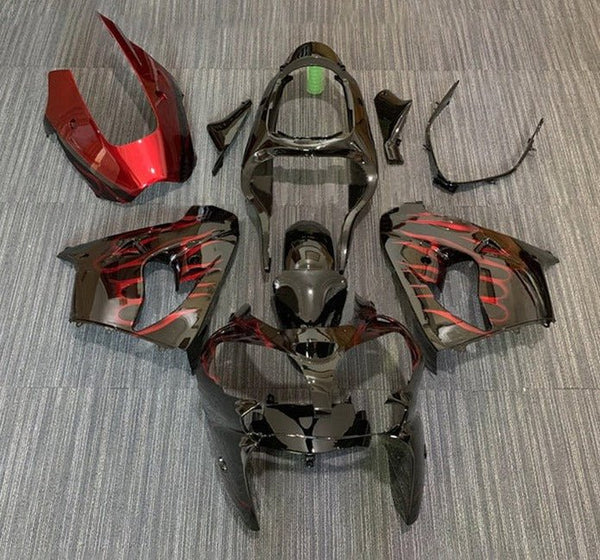 Kawasaki ZX-9R Fairings (2002-2003) Black, Red Flames at KingsMotorcycleFairings.com