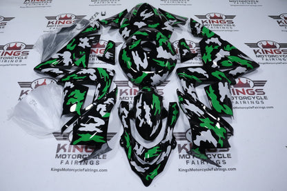 Kawasaki ZX10R Fairings (2004-2005) Black, Green, White Camouflage at KingsMotorcycleFairings.com