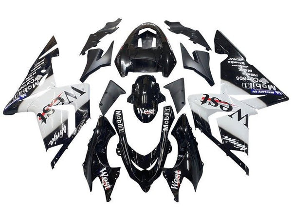 Kawasaki ZX10R Fairings (2004-2005) Black, White Mobile1 at KingsMotorcycleFairings.com