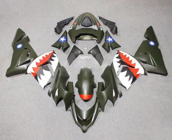 Kawasaki ZX10R Fairings (2004-2005) Matte Black, Red, Flying Tiger Bomber at KingsMotorcycleFairings.com