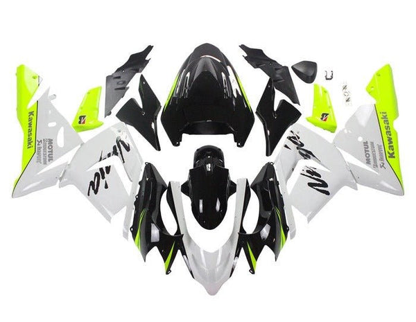 Kawasaki ZX10R Fairings (2004-2005) White, Black, Neon Yellow at KingsMotorcycleFairings.com
