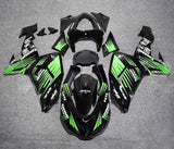 Kawasaki ZX10R Fairings (2006-2007) Black, Green Stripes at KingsMotorcycleFairings.com