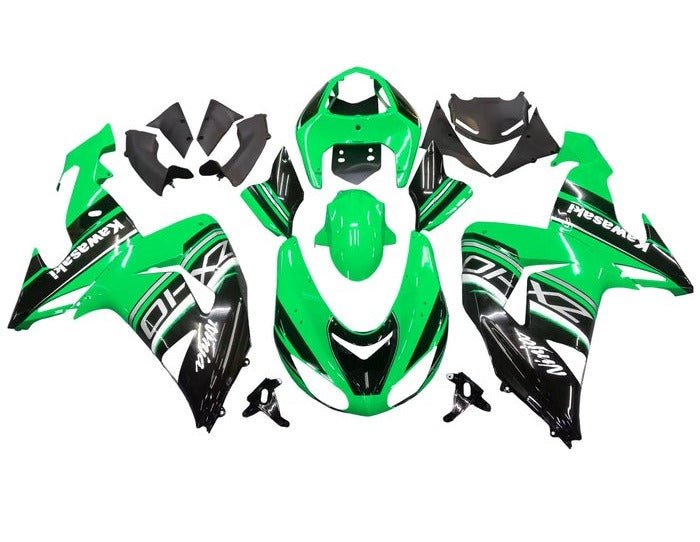 Kawasaki ZX10R Fairings (2006-2007) Green, Black, White, Gray Stripe at KingsMotorcycleFairings.com