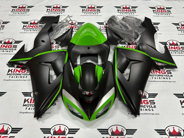 Kawasaki ZX10R Fairings (2006-2007) Matte Black, Green Stripe at KingsMotorcycleFairings.com