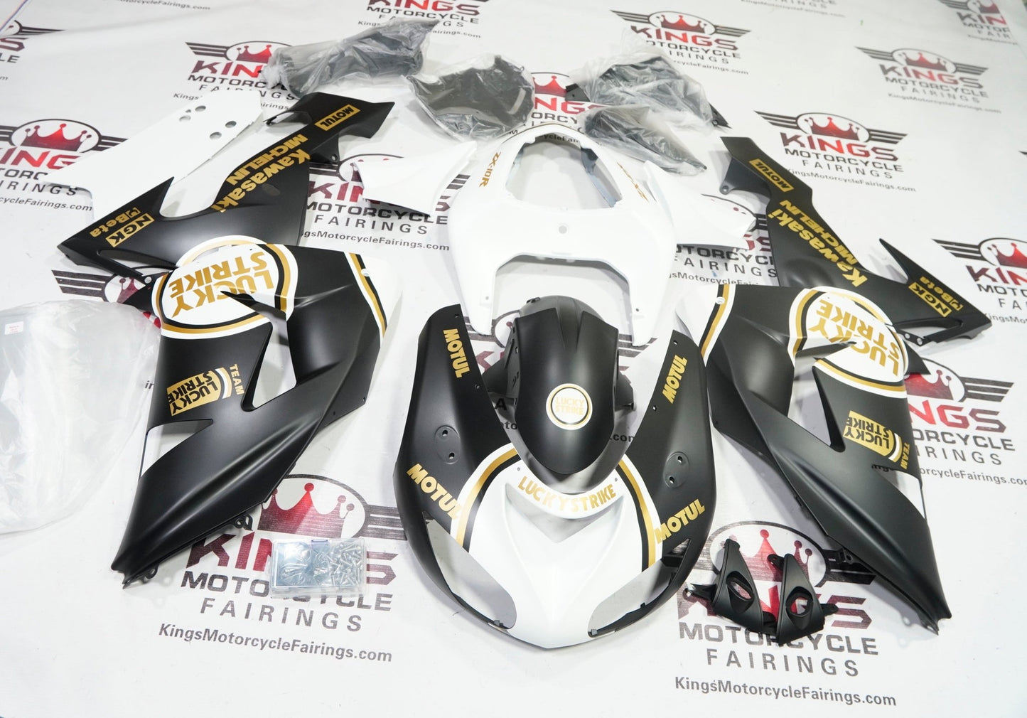 Kawasaki ZX10R Fairings (2006-2007) Matte Black, White, Gold at KingsMotorcycleFairings.com