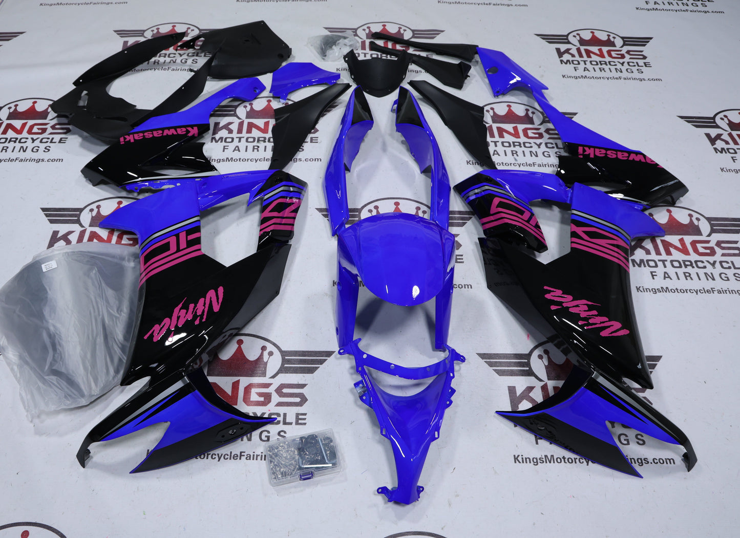 Kawasaki ZX10R Fairings (2008-2010) Blue, Black, Pink at KingsMotorcycleFairings.com