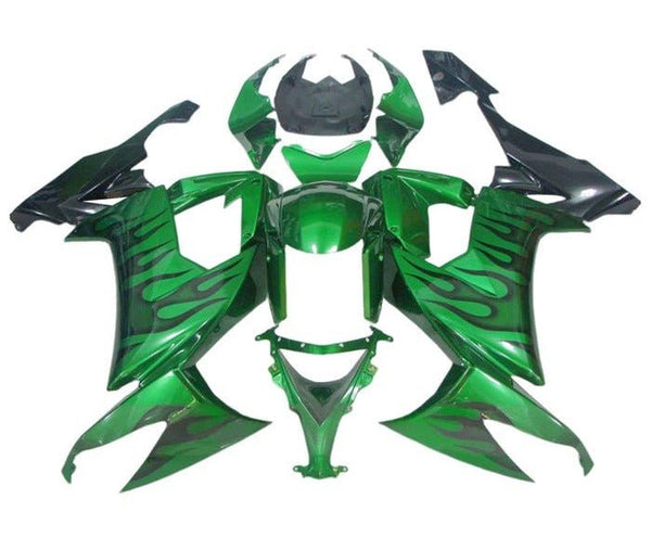 Kawasaki ZX10R Fairings (2008-2010) Green Flames at KingsMotorcycleFairings.com