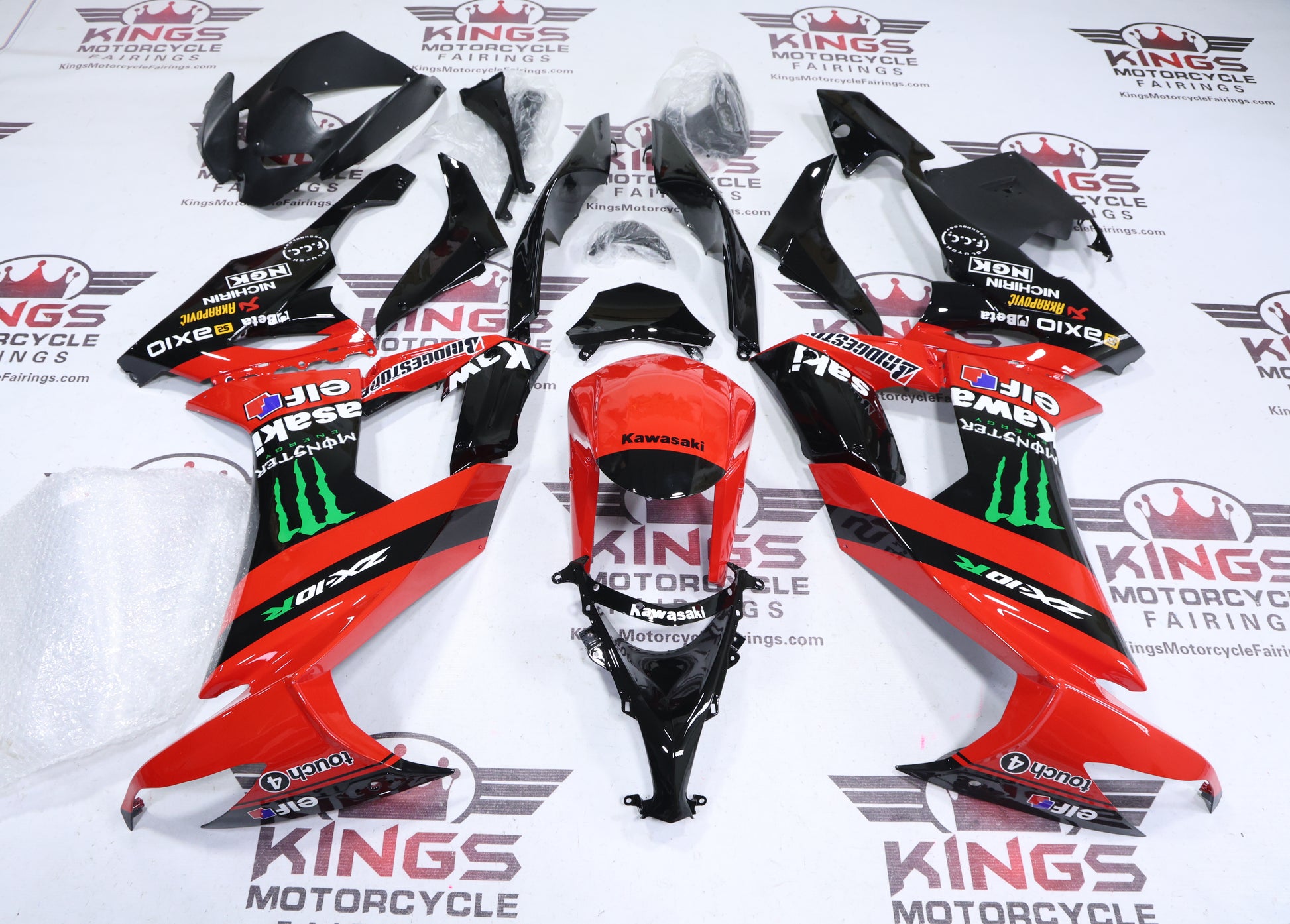 Fairings for Kawasaki ZX10R (2008-2010) Red, Black, Green Monster at KingsMotorcycleFairings.com