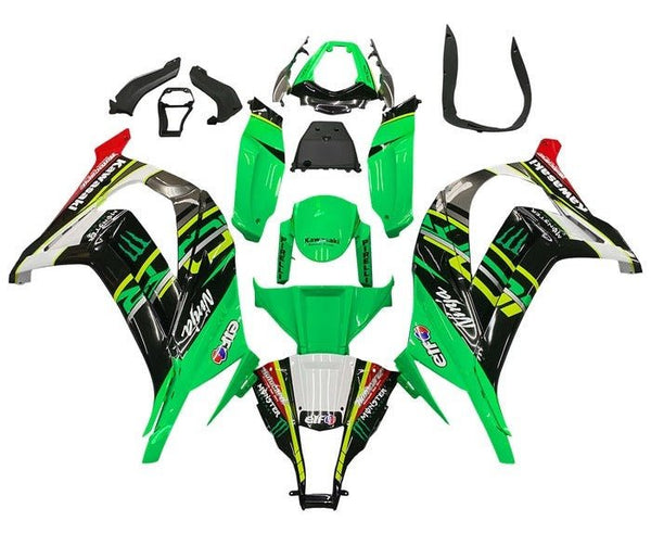Kawasaki ZX10R Fairings (2011-2015) Green, Yellow, Stripe at KingsMotorcycleFairings.com