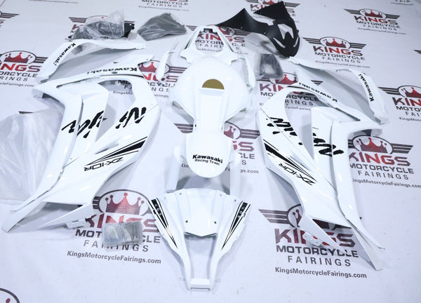 Kawasaki ZX10R Fairings (2011-2015) White, Black Stripe at KingsMotorcycleFairings.com