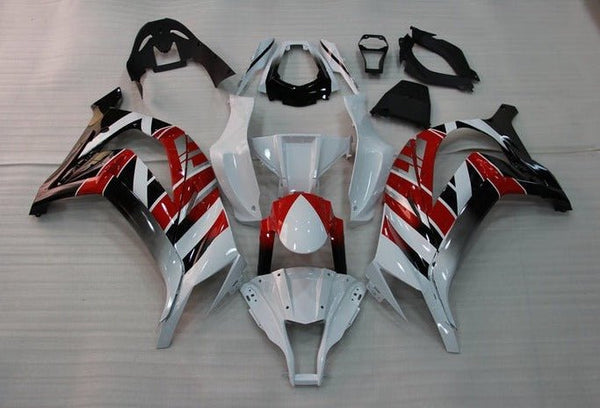 Kawasaki ZX10R Fairings (2011-2015) White, Red, Black, Stripes at KingsMotorcycleFairings.com