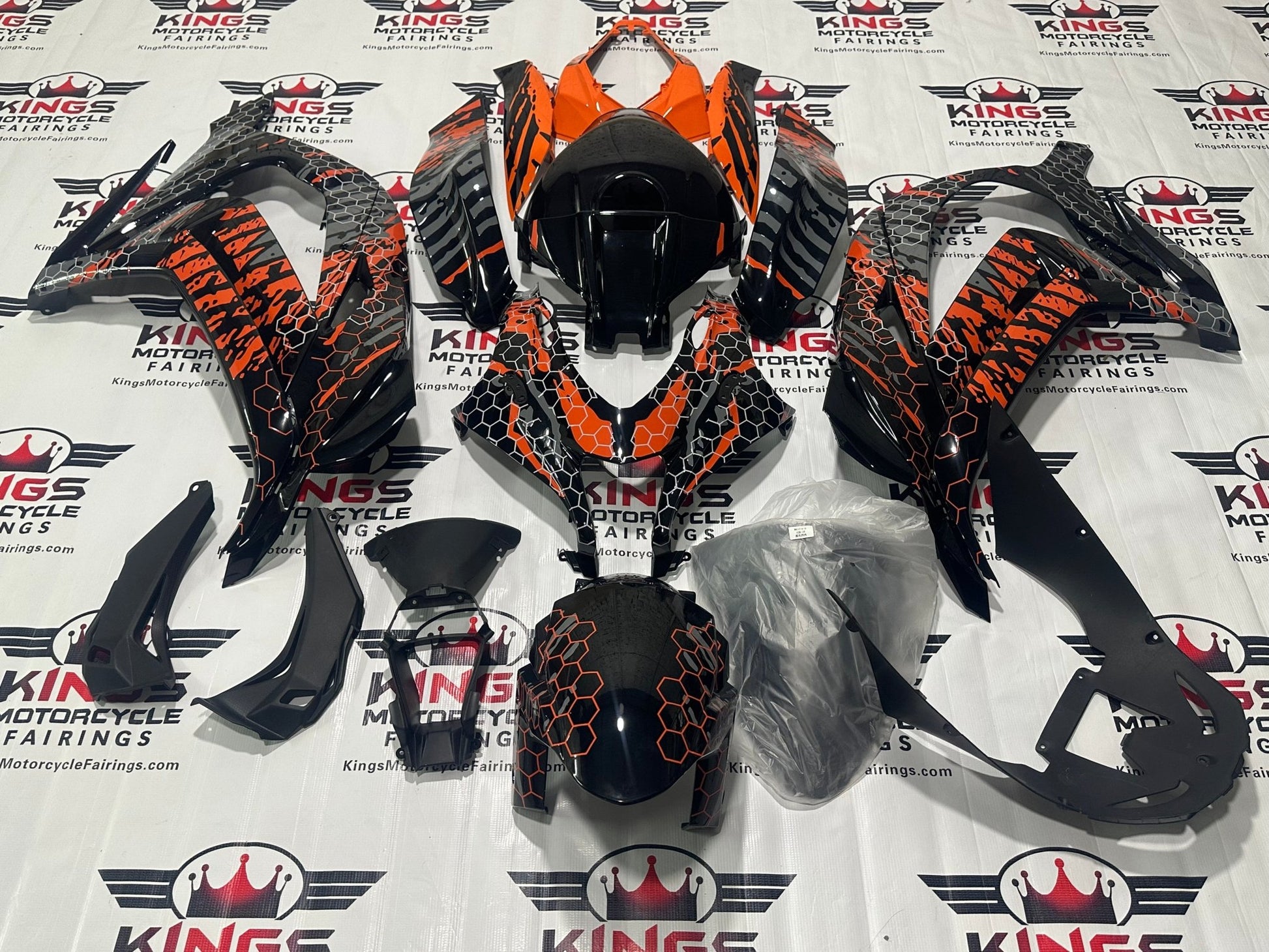 Fairings for Kawasaki ZX10R (2016-2020) Black, Red, Gray Honeycomb at KingsMotorcycleFairings.com