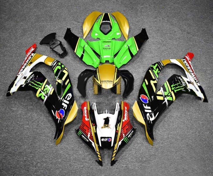 Kawasaki ZX10R Fairings (2016-2020) Gold, Black, Green at KingsMotorcycleFairings.com