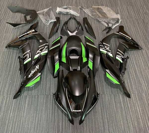 Kawasaki ZX10R Fairings (2016-2020) Matte Black, Green, White Stripe at KingsMotorcycleFairings.com