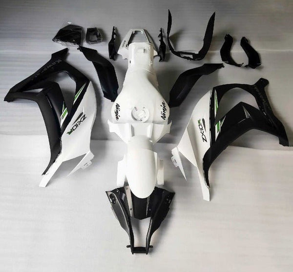 Kawasaki ZX10R Fairings (2016-2020) White, Black, Green Stripe at KingsMotorcycleFairings.com