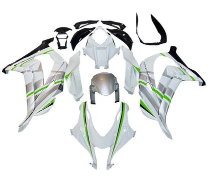 Kawasaki ZX-10R Fairings (2016-2020) White, Silver, Green Stripe at KingsMotorcycleFairings.com