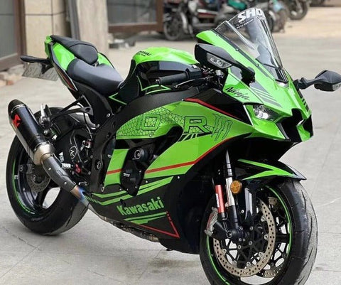Kawasaki ZX10R Fairings (2021-2025) Green, Black, Red Stripe at KingsMotorcycleFairings.com