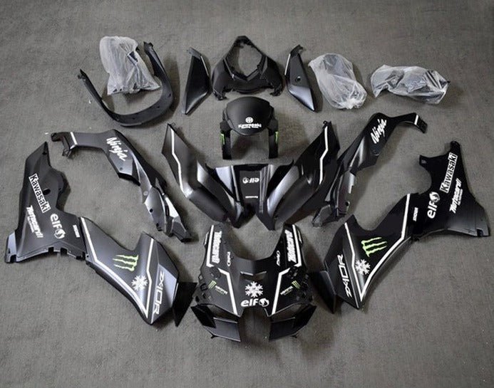 Kawasaki ZX10R Fairings (2021-2025) Matte Black, White Monster at KingsMotorcycleFairings.com