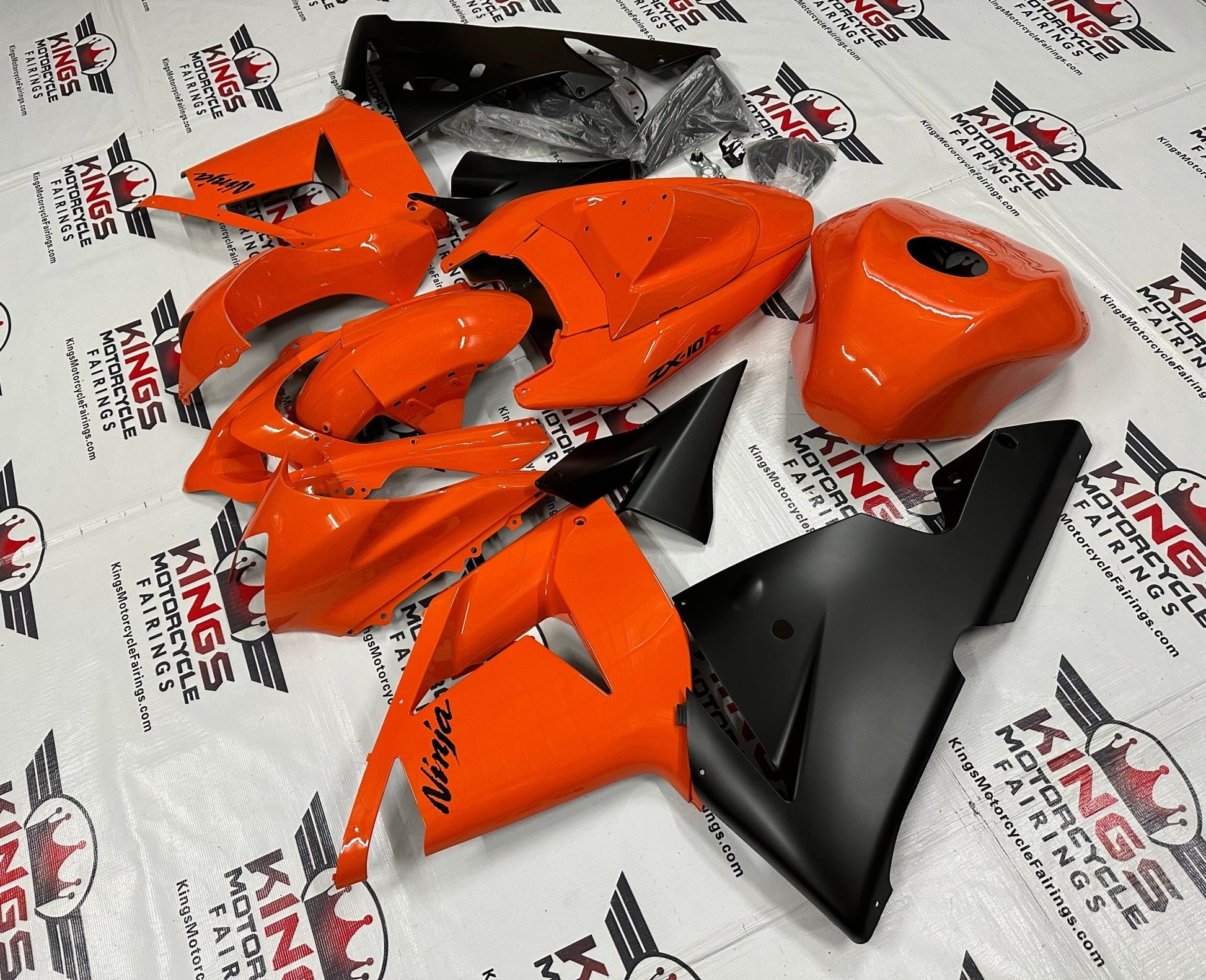 Kawasaki ZX10R (2004-2005) Orange, Black Fairings from KingsMotorcycleFairings.com