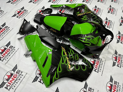Kawasaki ZX12R Fairings (2000-2001) Black, Green Fire Flames at KingsMotorcycleFaierings.com
