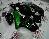 Kawasaki ZX12R Fairings (2000-2001) Black, Green Flames at KingsMotorcycleFairings.com