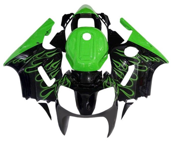 Kawasaki ZX12R Fairings (2002-2006) Black, Green Flames at KingsMotorcycleFairings.com