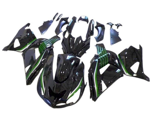 Kawasaki ZX14R Fairings (2006-2011) Black, Green, Silver Stripe at KingsMotorcycleFairings.com
