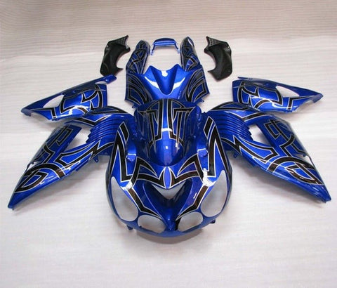 Kawasaki ZX14R Fairings (2006-2011) Blue, Black, Silver Tribal at KingsMotorcycleFairings.com