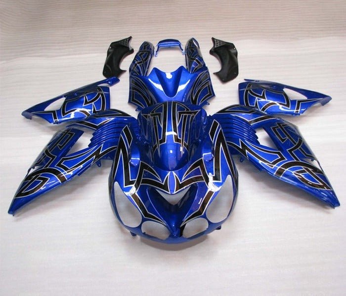 Kawasaki ZX-14R Fairings (2006-2011) Blue, Black, Silver Tribal at KingsMotorcycleFairings.com