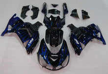 Kawasaki ZX14R Fairings (2006-2011) Gloss Black, Blue Flames at KingsMotorcycleFairings.com