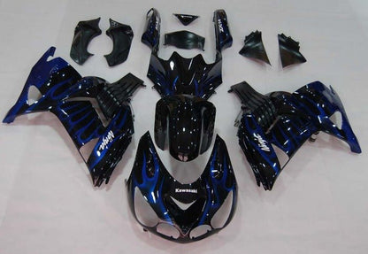 Kawasaki ZX14R Fairings (2006-2011) Gloss Black, Blue Flames at KingsMotorcycleFairings.com