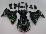 Kawasaki ZX14R Fairings (2006-2011) Gloss Black, Green Flames at KingsMotorcycleFairings.com