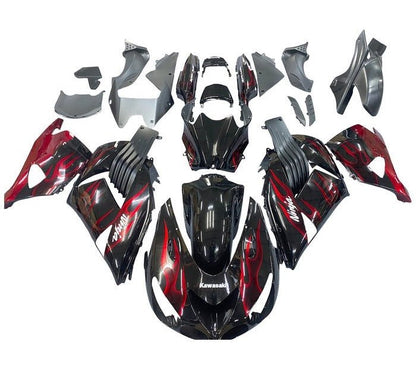 Kawasaki ZX14R Fairings (2006-2011) Gloss Black, Red Flames at KingsMotorcycleFairings.com