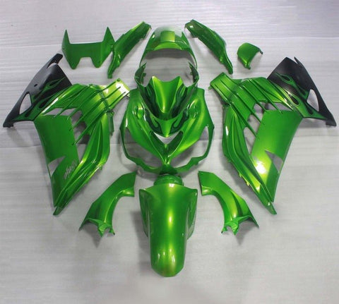 Kawasaki ZX14R Fairings (2006-2011) Green Flames at KingsMotorcycleFairings.com