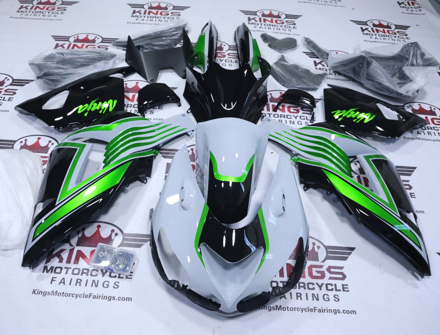 Kawasaki ZX14R Fairings (2006-2011) Nardo Gray, Black, Green from KingsMotorcycleFairings.com