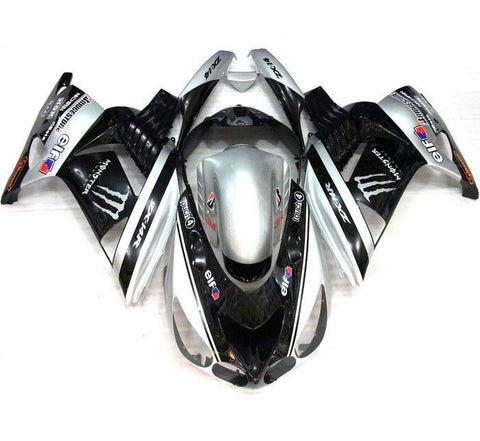 Kawasaki ZX14R Fairings (2006-2011) Silver, Black Elf at KingsMotorcycleFairings.com