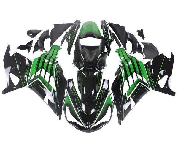 Kawasaki ZX14R Fairings (2012-2024) Black, Green Stripe at KingsMotorcycleFairings.com