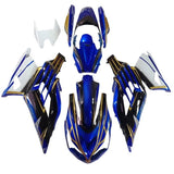 Kawasaki ZX14R Fairings (2012-2024) Blue, Black, White, Gold Stripe at KingsMotorcycleFairings.com